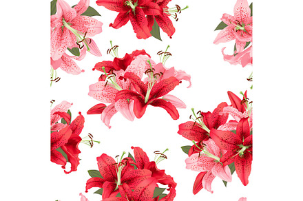 pink and red lily seamless pattern. Vector print