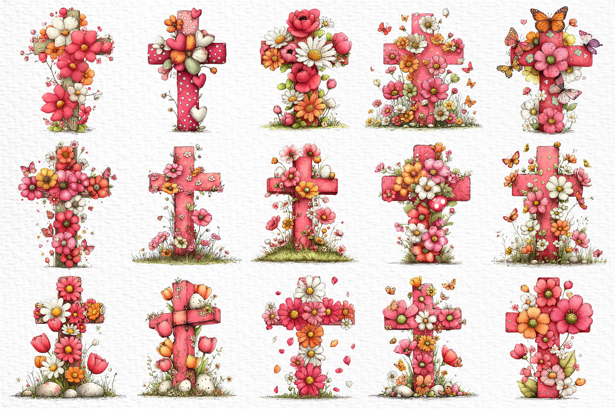 Floral Easter Cross Clipart Png, an Illustration by Craft Nest (Photo 5 of 9)