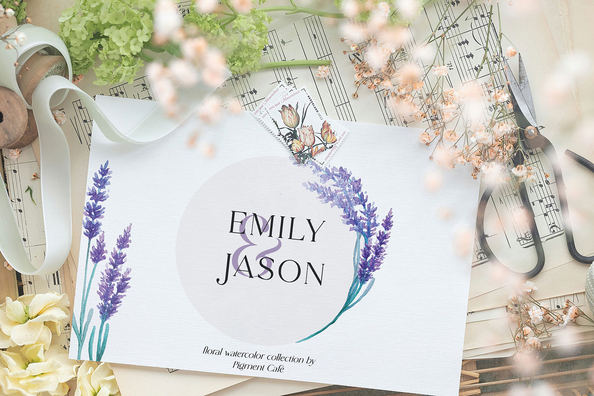My Fair Lavender Watercolor Florals, a Seasonal Illustration by Pigment Café (Photo 4 of 7)