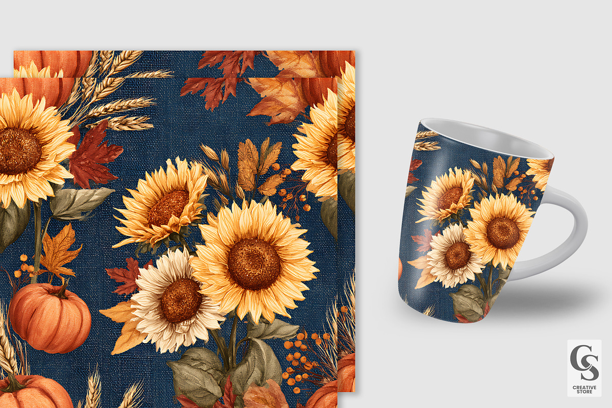 Denim Fall Sunflowers Digital Papers, a Pattern Graphic by Creative Store (Photo 3 of 5)