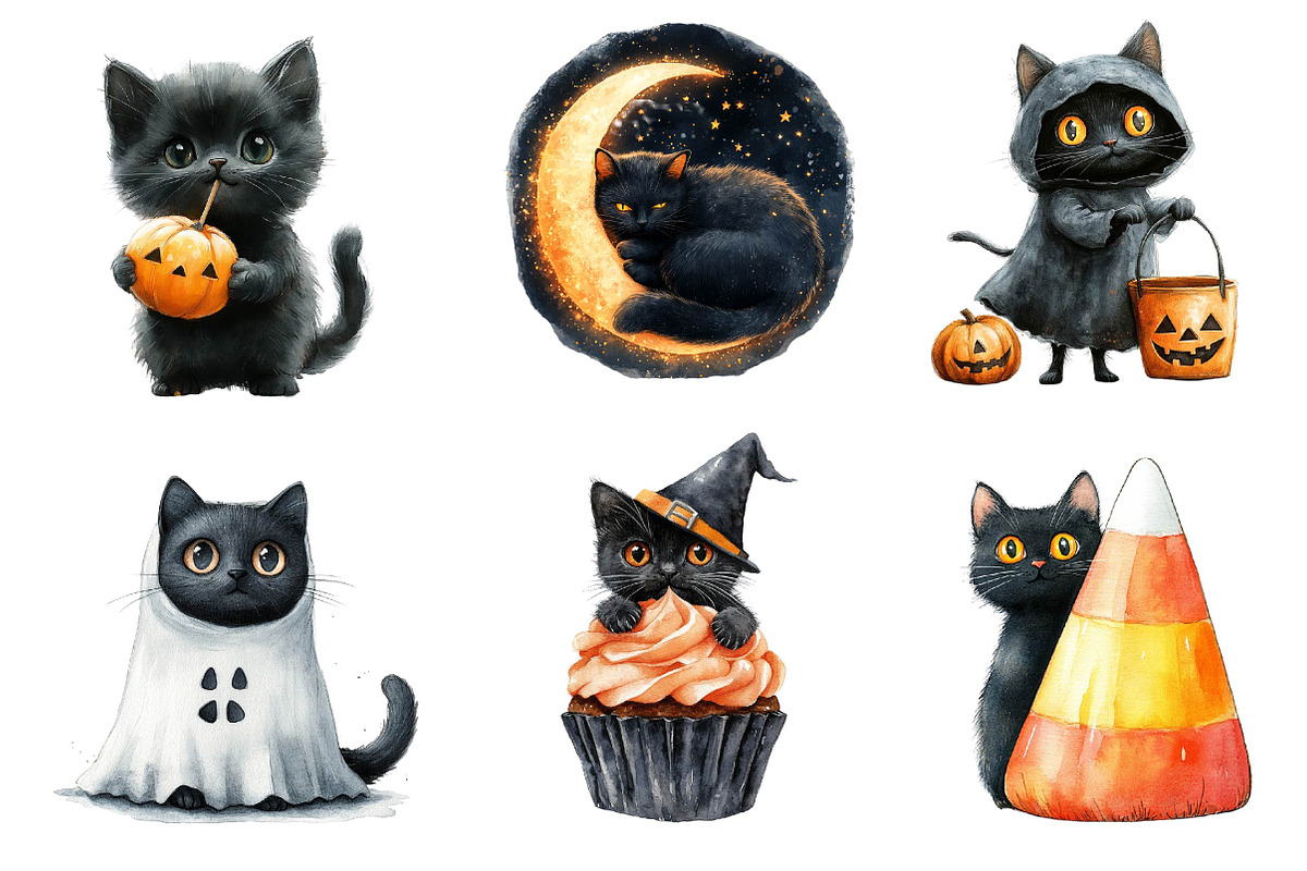 Cute Halloween Black Cats Clipart, an Illustration by Dream Creation (Photo 4 of 6)