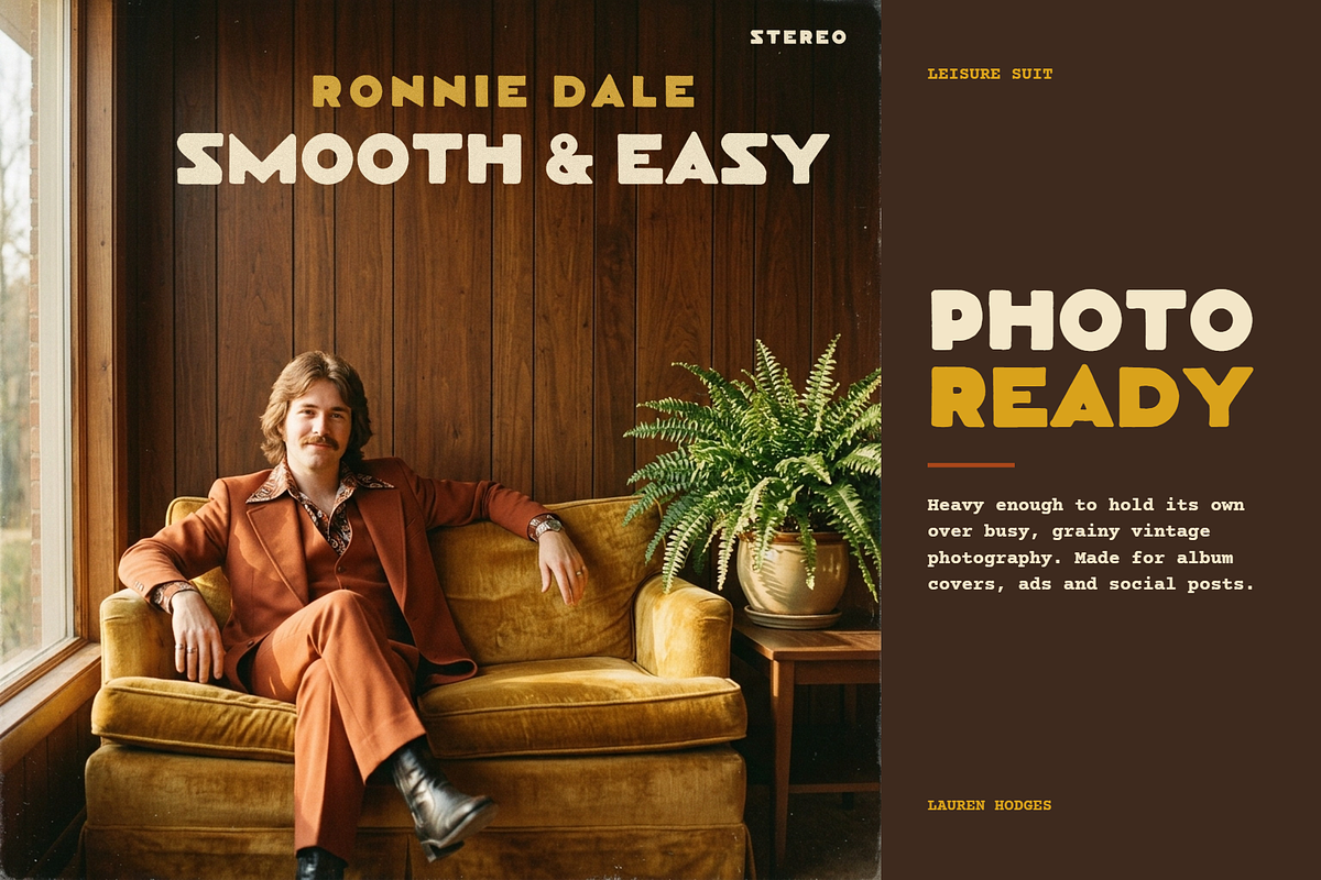 Leisure Suit | 70s Retro Font, a Sans Serif Font by Lauren Hodges (Photo 4 of 13)