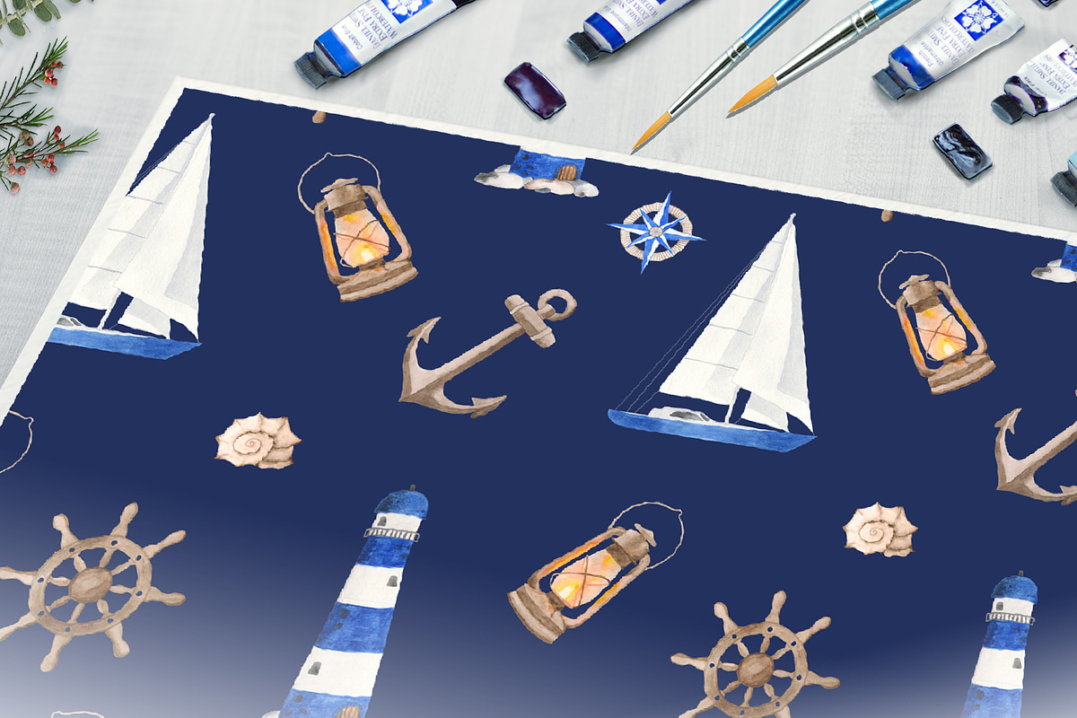 Nautical Set. Watercolor., a Texture Illustration by Marina Ermakova (Photo 6 of 7)