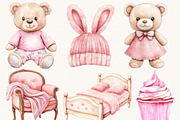 Watercolor Pink Pyjama Party Clipart, a Decorative Illustration by SparkyDesignsUS (Thumbnail 2 of 9)