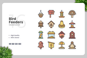 Bird Feeders Colored Icons, an Icon by Upnowgraphic