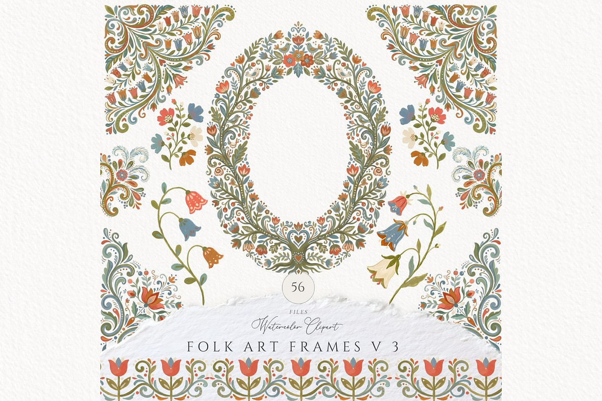 Folk Art Frames, Nordic Floral Frame, an Object Graphic by Invite to Clipart (Photo 1 of 8)