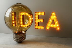 A glowing lightbulb with 'IDEA' illuminated in vintage marquee style, symbolizi, a Business Photo by ImageMir