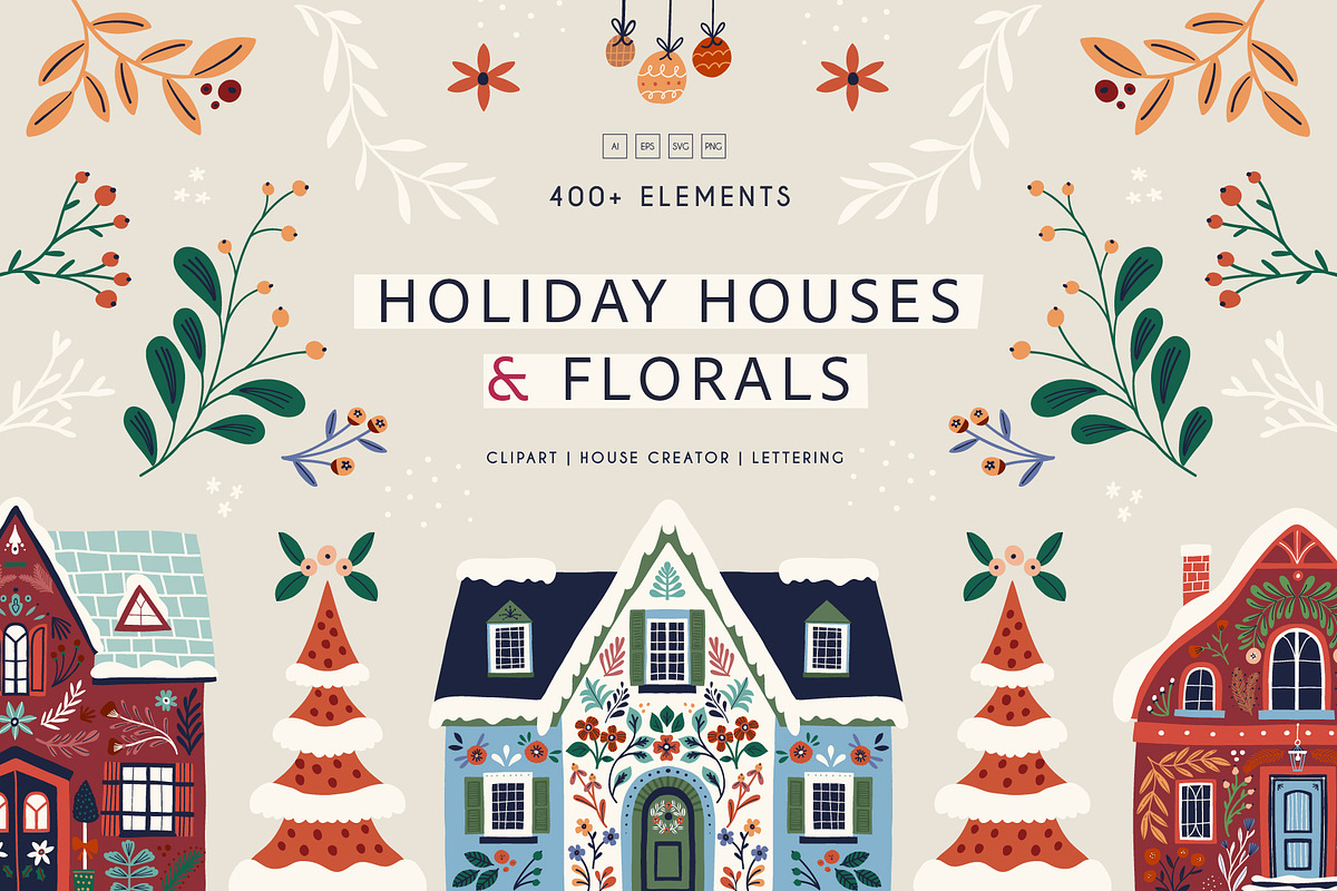 Christmas holiday houses & clipart, a Seasonal Illustration by Olia (Photo 1 of 13)