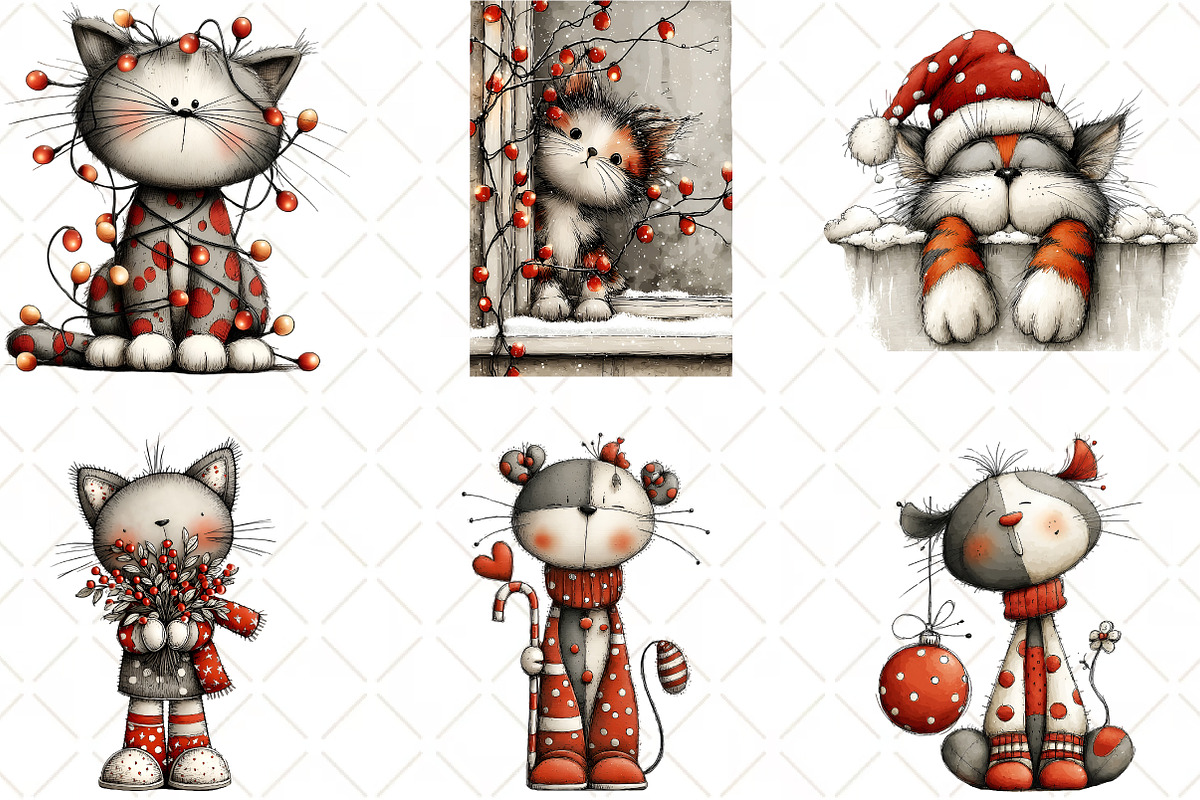Christmas Cat Clipart, an Illustration by Black Bird Studio (Photo 5 of 6)