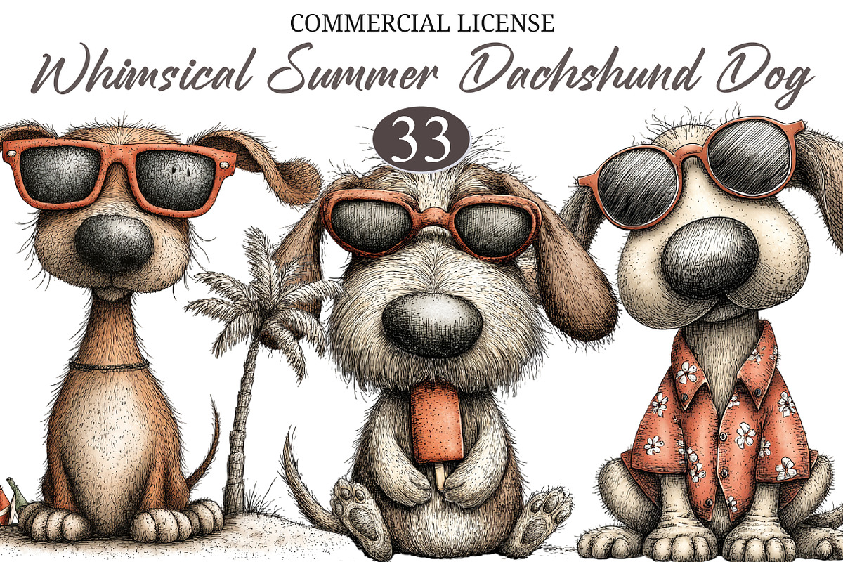 Whimsical Summer Dachshund Dog, a Seasonal Illustration by designcity5 (Photo 1 of 5)