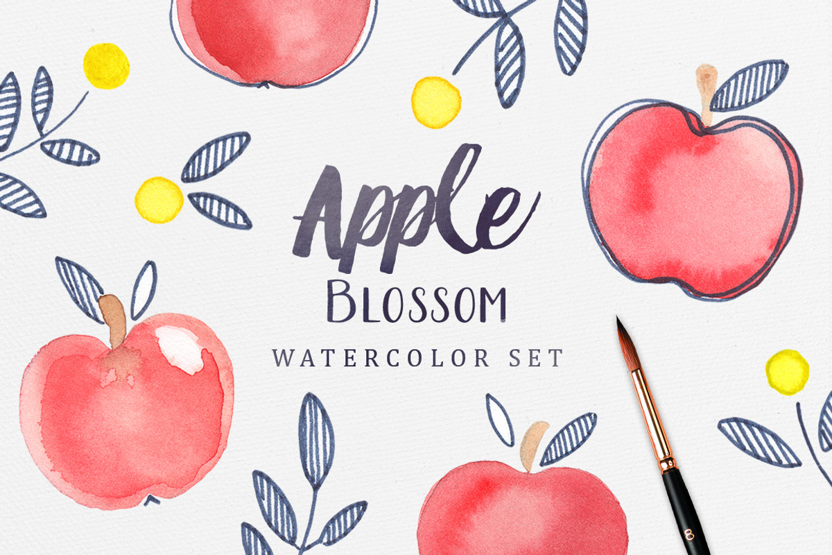 Apple Blossom Watercolor Set, a Pattern Graphic by Petite Salade (Photo 1 of 3)