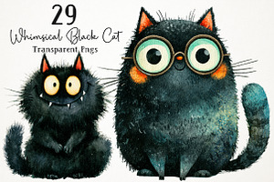 Whimsical Black Funny Cat Clipart, a Seasonal Illustration by RobertsArt