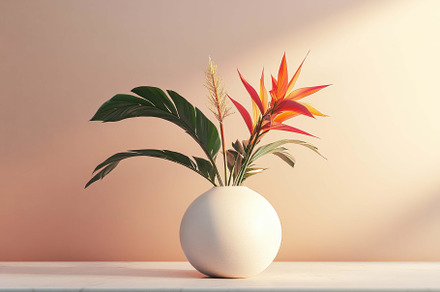 Bright tropical flowers arranged in, a Photo by Tanuart