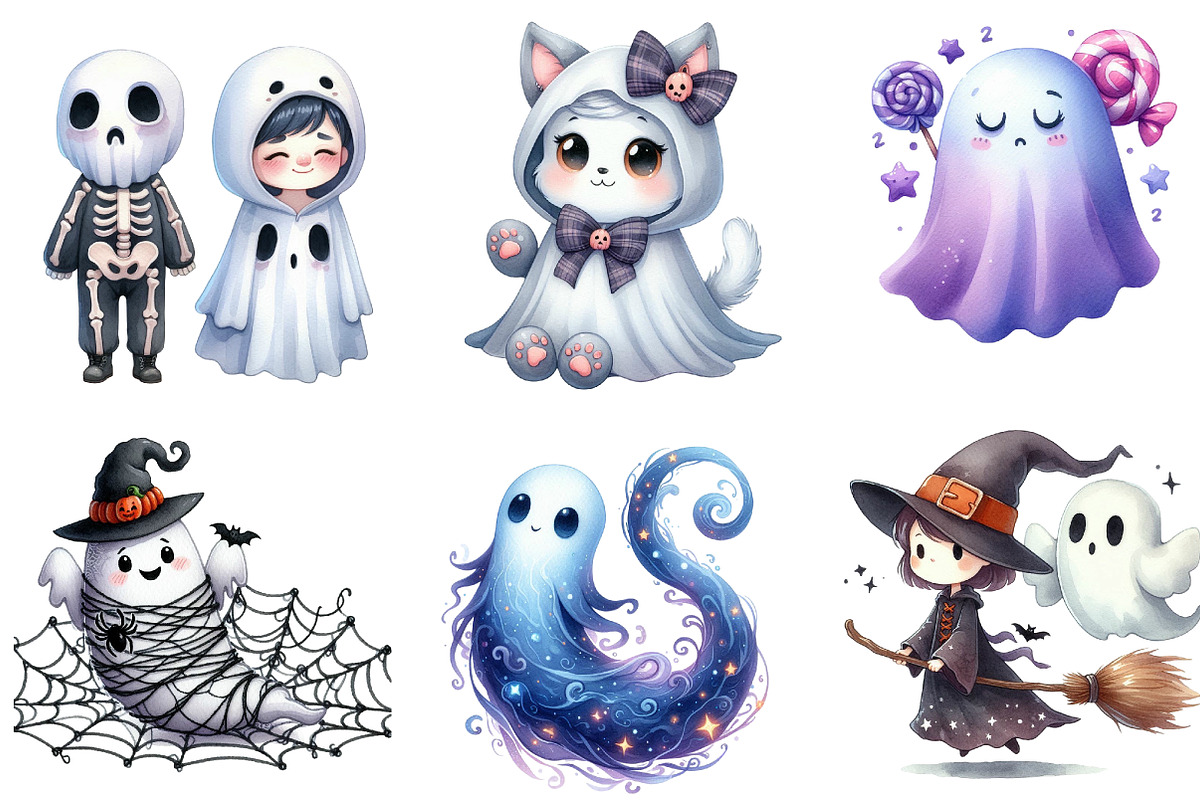 Watercolor Halloween Ghost Clipart, an Illustration by DreamArtGraphic (Photo 3 of 5)