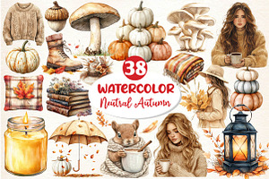 Watercolor Neutral Autumn Clipart, an Illustration by Dream Creation