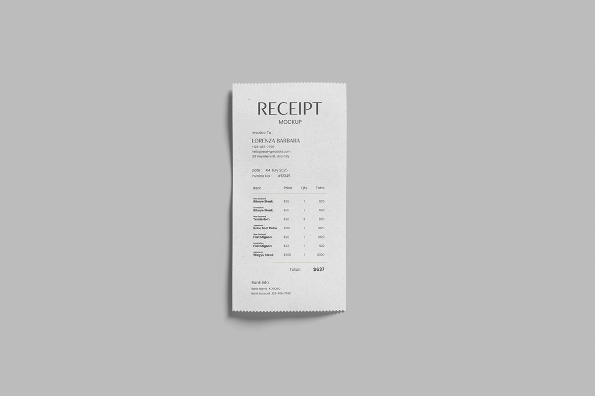 Receipt Mockup, a Books & Magazine Mockup by Graphic Deal (Photo 3 of 6)