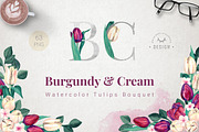 Burgundy and Cream Watercolor Tulips, an Illustration by WBS Design (Thumbnail 1 of 6)