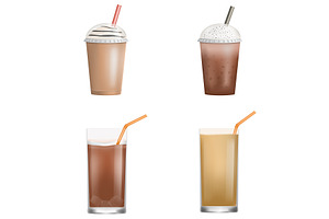 Fresh Ice Coffee Icon Set, Realistic