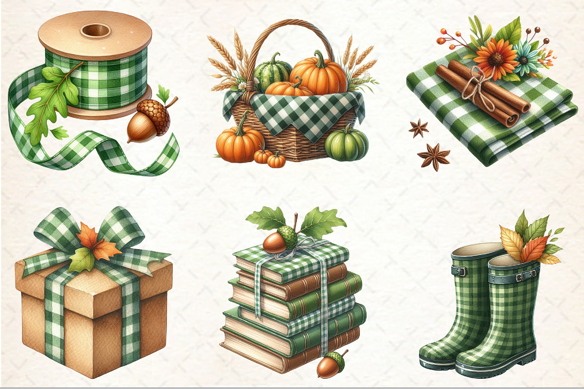 Green Gingham Autumn Clipart, an Illustration by Rose Art (Photo 3 of 5)