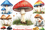 Watercolor Mushroom Clipart Bundle, an Illustration by Craft Nest (Thumbnail 1 of 6)