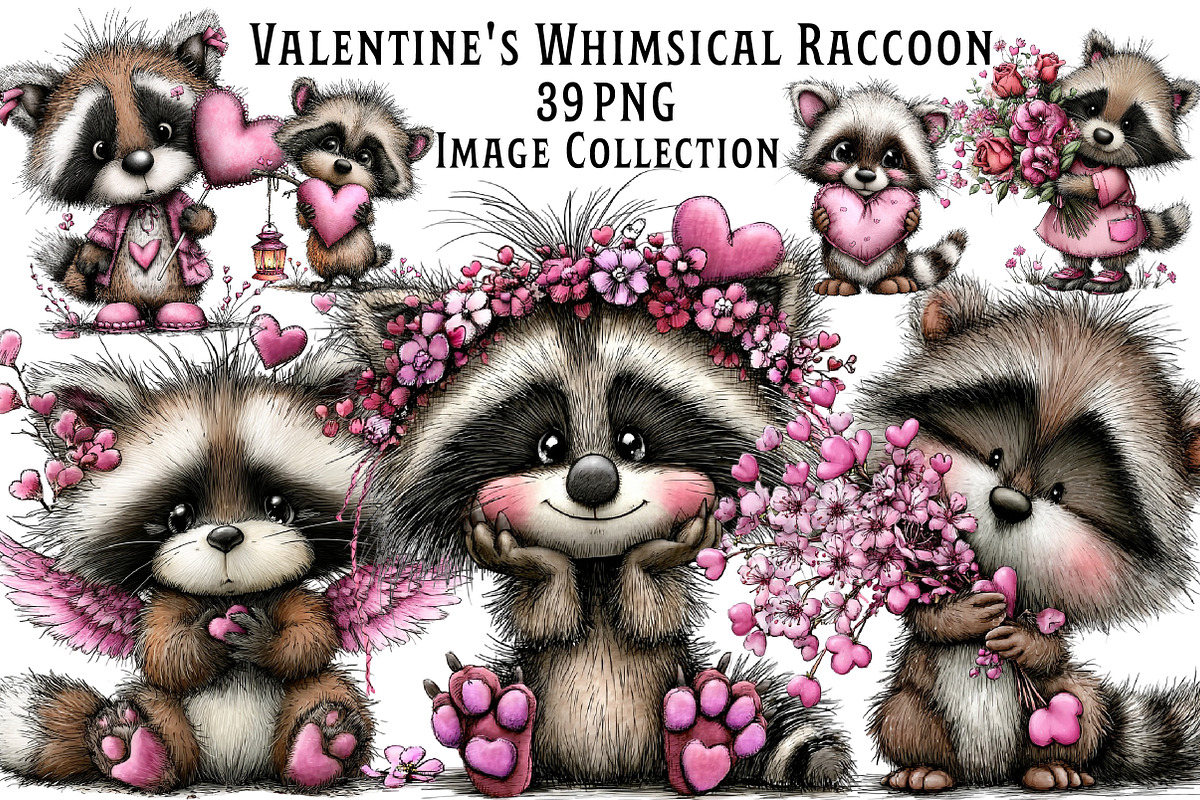 Valentine's Whimsical Raccoon Clipar, an Illustration by Dream Creation (Photo 1 of 5)
