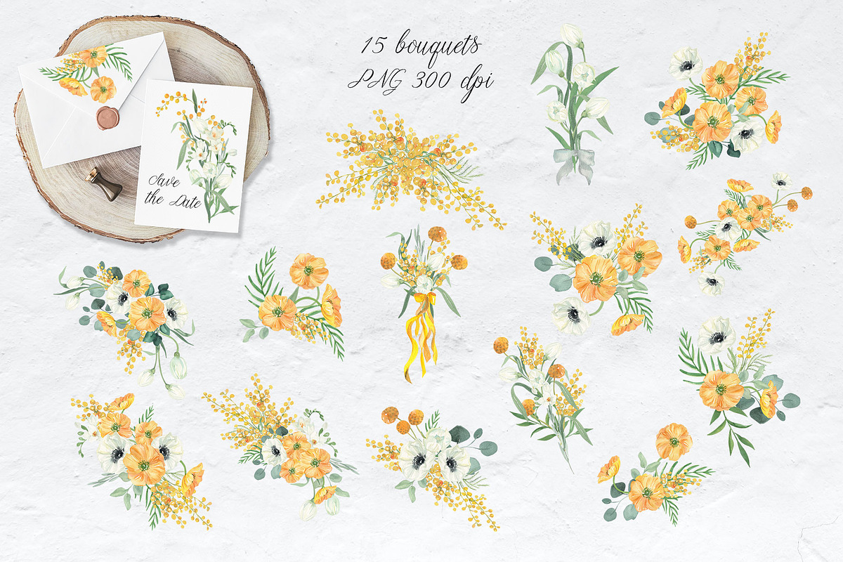 Mimosa Yellow Wedding Flowers, an Illustration by Catch the Dream Art (Photo 2 of 12)