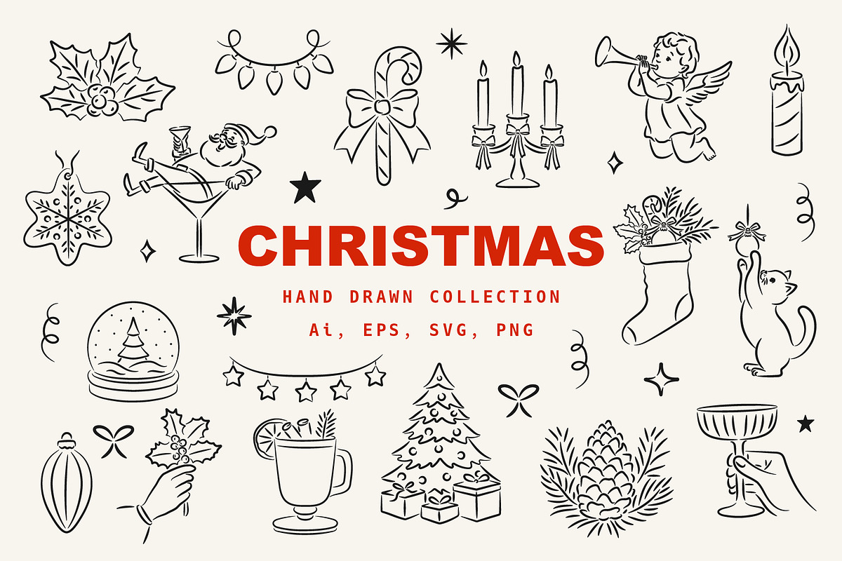 Christmas Hand Drawn Illustrations, a Seasonal Illustration by NatalieArtShop (Photo 1 of 13)