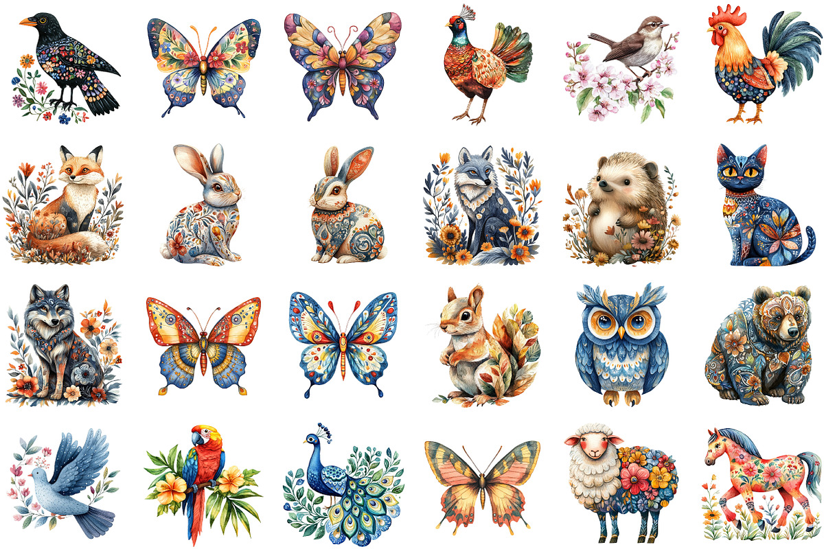 Folk Art Animals Birds Butterflies P, an Illustration by Sublimation Artist (Photo 2 of 6)