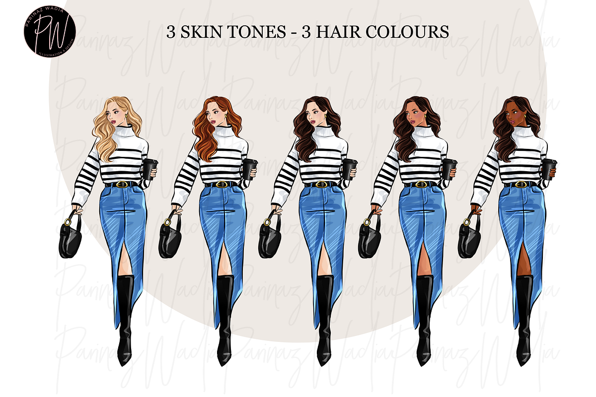 Fashion Girl 61 Watercolor Clipart, a Person Illustration by Parinaz Wadia Design (Photo 8 of 15)