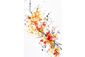 Vibrant autumn leaves and branches, an Illustration by Lermont51