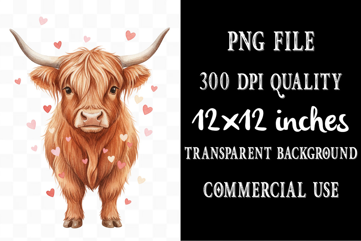Highland Cow Valentine's Day PNG, an Illustration by Designking (Photo 4 of 5)