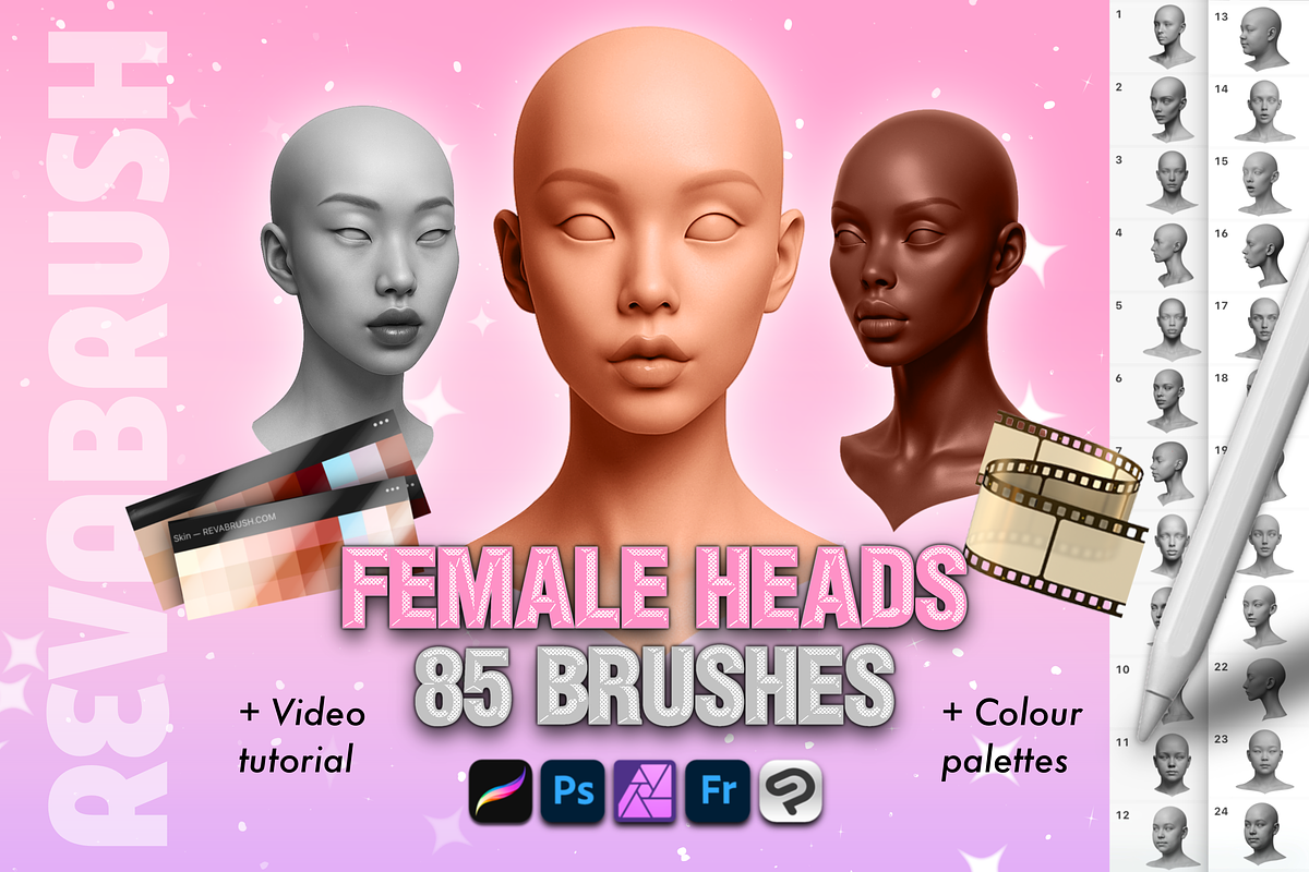 Procreate Female Head Portrait brush, a Brush Add-On by Revabrush (Photo 1 of 8)