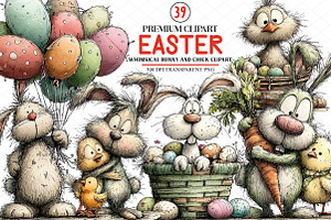 Whimsical Easter Bunny and Chick Cli, an Illustration by cherrydesign
