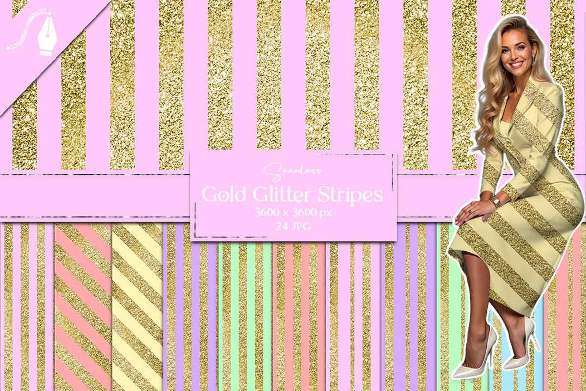 Gold Glitter Stripes Digital Paper, a Texture Graphic by Creative Matrix82 (Photo 1 of 6)