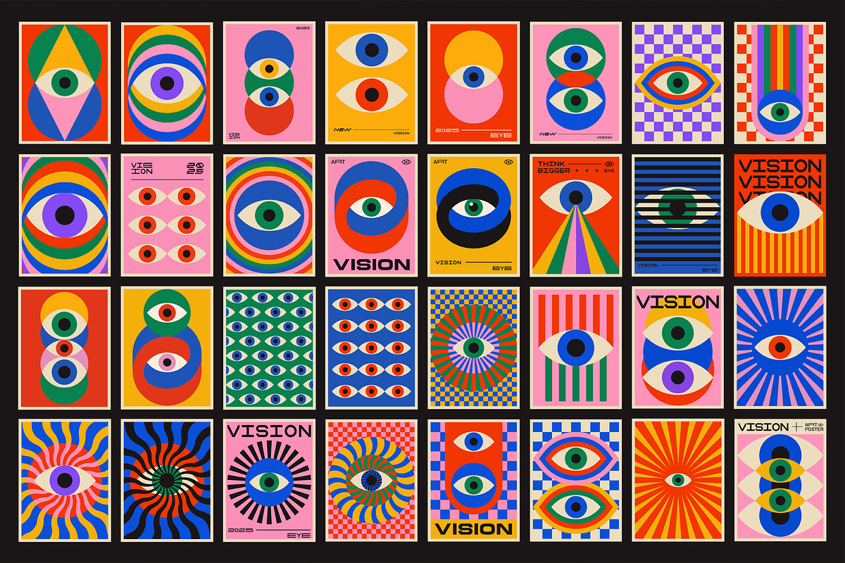 100 VISION EYE VECTOR POSTERS SET, a Texture Graphic by craftlove (Photo 3 of 8)