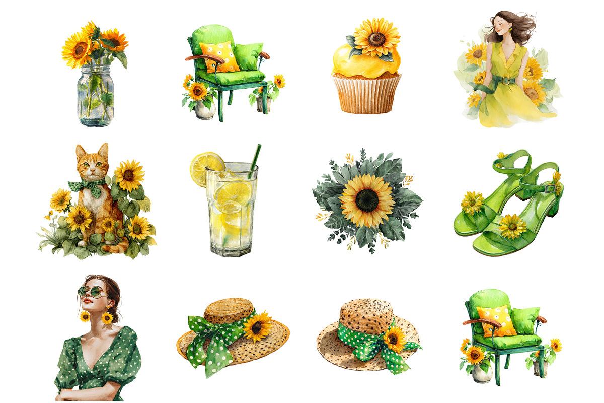 Watercolor Sunflower Summer Clipart, an Illustration by DreamArtGraphic (Photo 4 of 4)