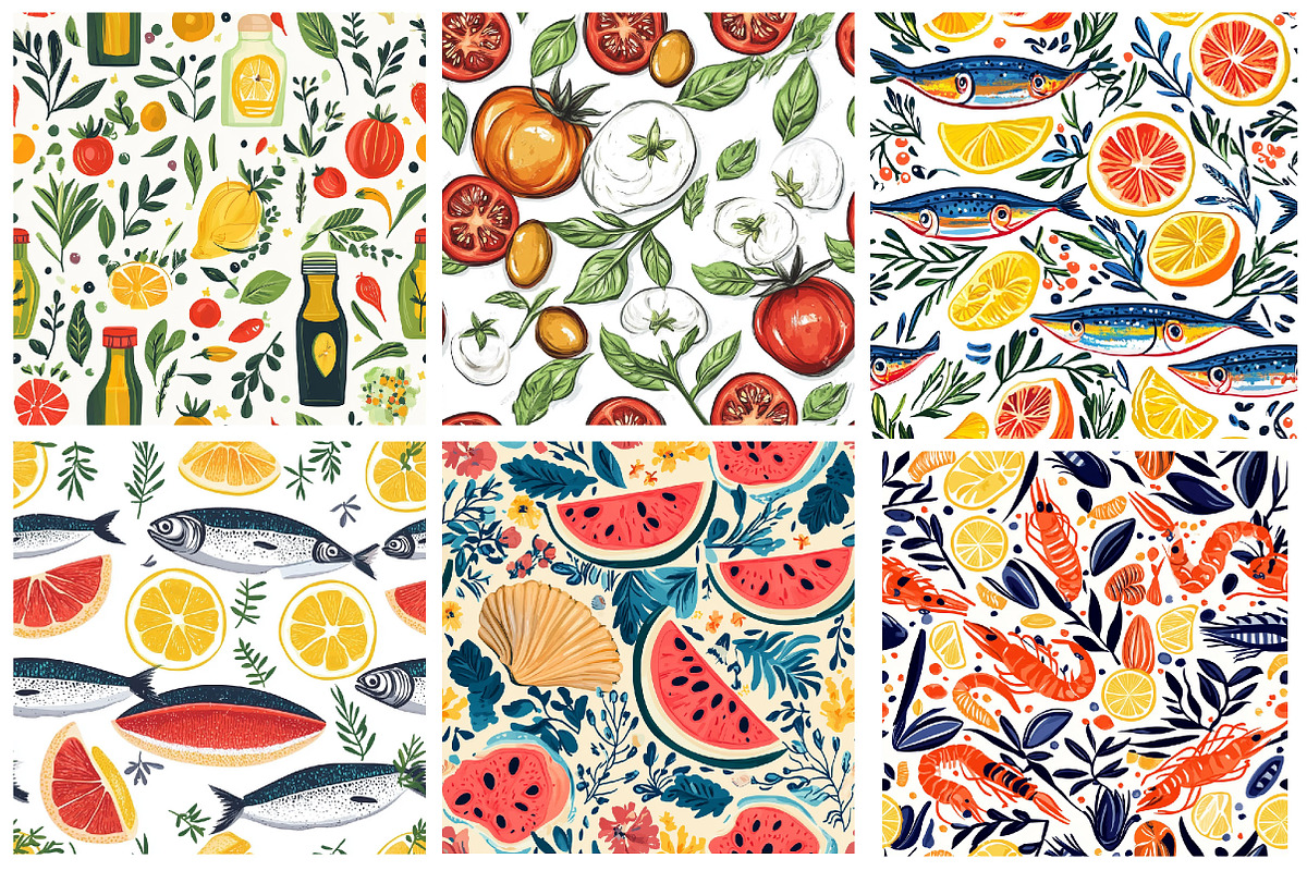 Mediterranean Food Digital Paper, a Pattern Graphic by Designking (Photo 3 of 5)