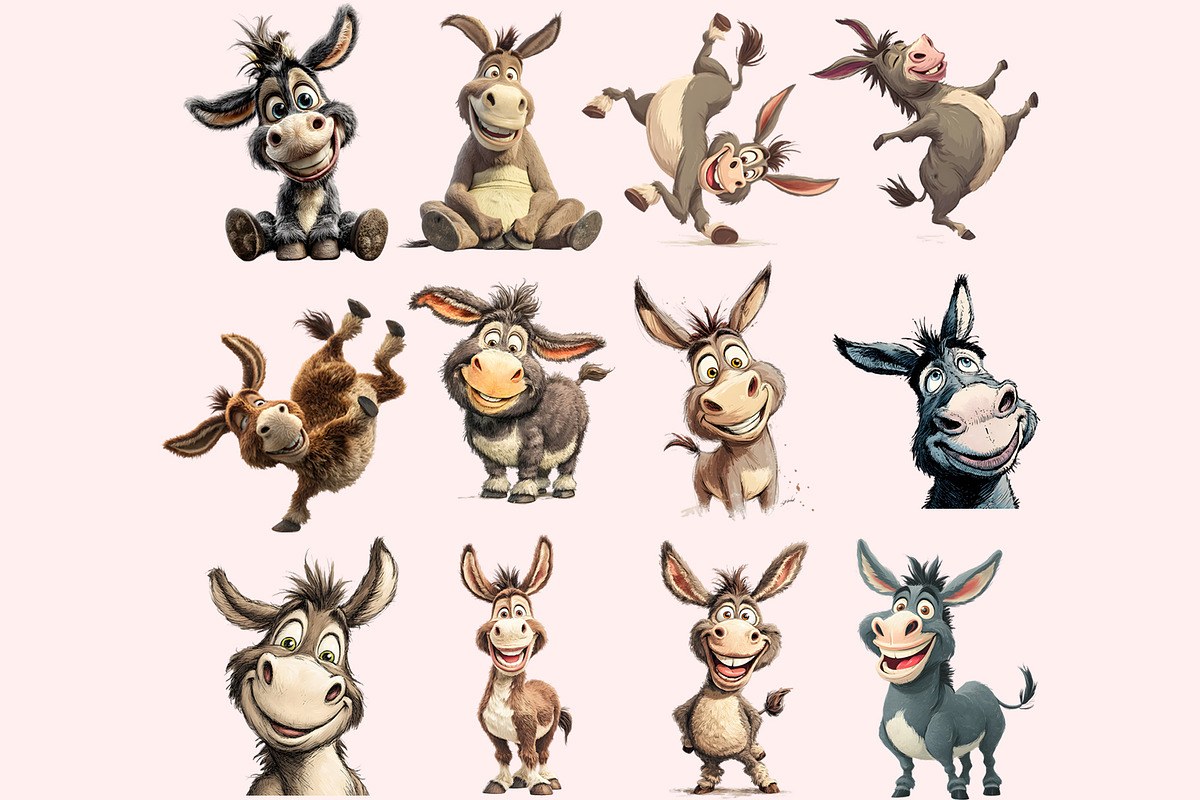 Funny Donkey Clipart PNG Bundle, a Graphic by M9 Design (Photo 5 of 8)