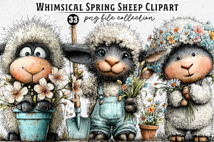 Whimsical Spring Sheep Clipart, an Illustration by Dream Creation