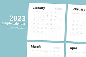 2023 Simple Calendar Sunday