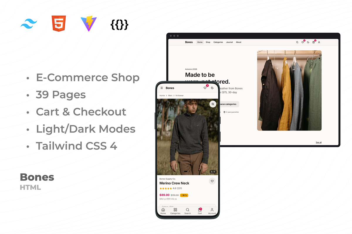 Bones | eCommerce HTML Template, a HTML Template by Mobius Studio (Photo 1 of 2)