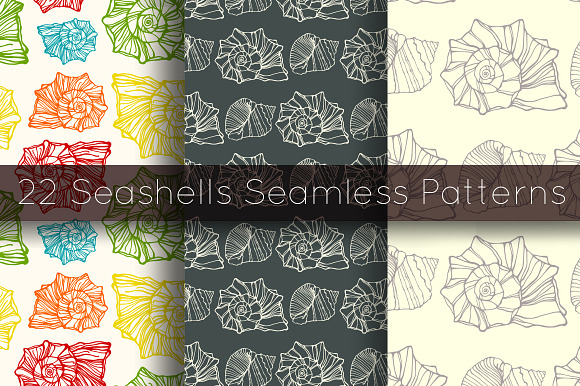 22 Seashells Seamless Patterns Set