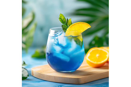 Refreshing blue cocktail with orange, a Food & Drink Photo by Lermont51