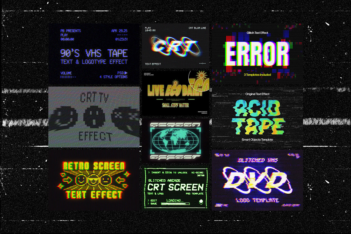 20-in-1 VHS Glitch Effects Bundle, a Layer Style Add-On by pixelbuddha.net (Photo 2 of 23)