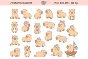 Capybara Clipart - Spring & Summer, a Seasonal Illustration by JulzaArt (Thumbnail 2 of 8)