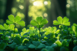 Green clover plants growing in soft, a Photo by Tanuart