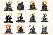 Haunted House with Moon Clipart, an Illustration by CrexoraLab (Thumbnail 3 of 5)
