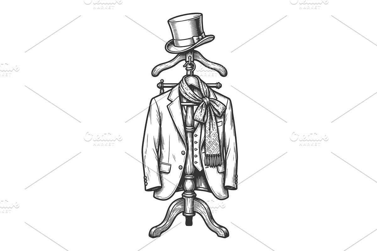 Vintage Coat Rack With Hat Scarf, an Object Illustration by AlexArt