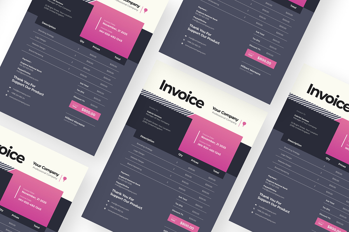 Pink Blue Invoice, a Resume Template by Izdihaar_Studio (Photo 2 of 4)