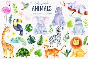 Watercolor Jungle Animal Clipart